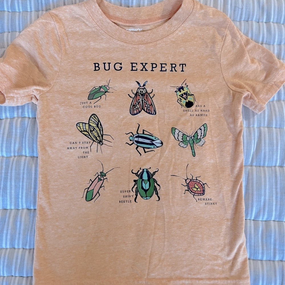 Carter's Peach Short Sleeve 'Bug Expert' Tee with Multicolor Bug Graphics